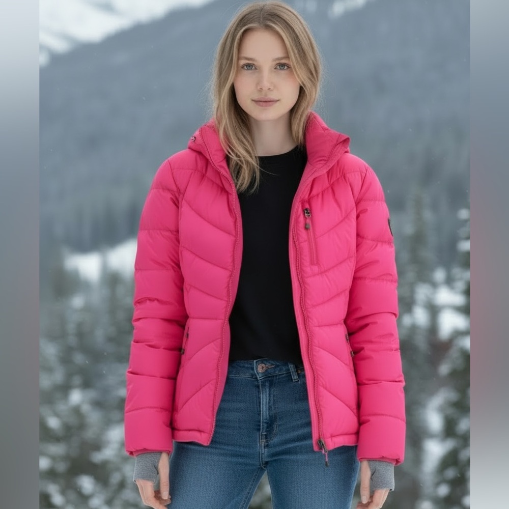 Land's End Women's Pink Puffer Jacket XS Petite (2-4) with Hood EUC